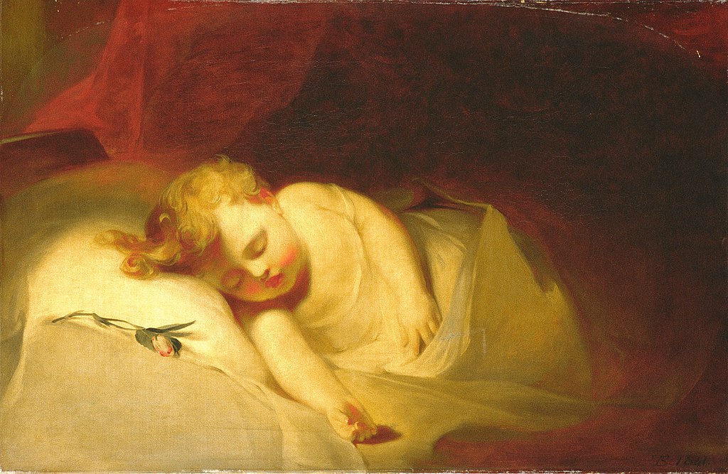 " Child Asleep (The Rosebud)" by Thomas Sully is marked with CC0 1.0.